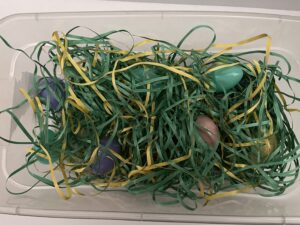 egg hunt easter sensory bins