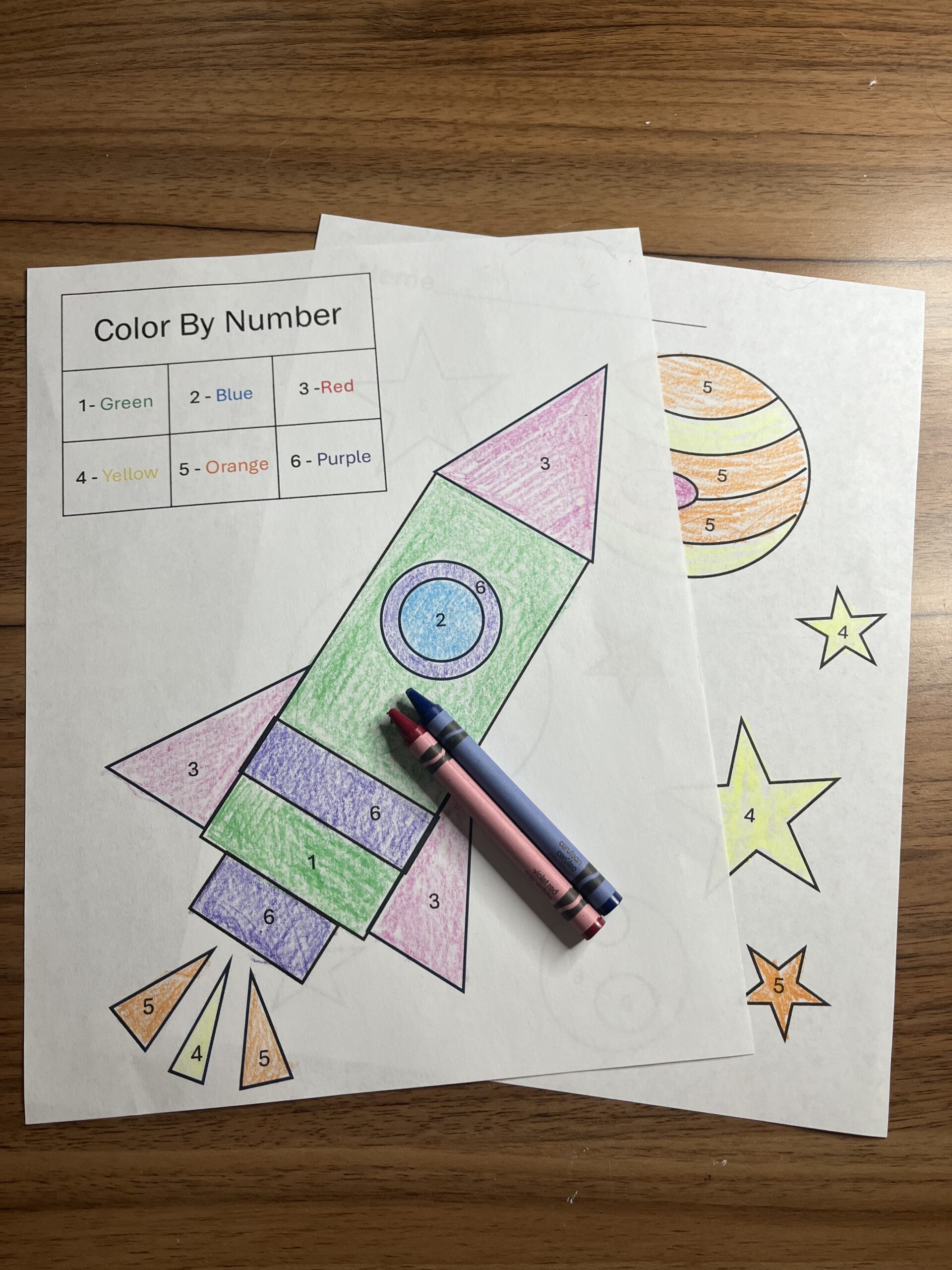 space-color-by-numbers and crayons